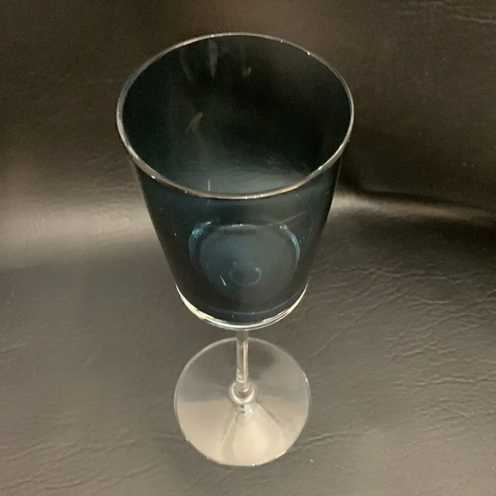 Champagne Flute Made Poland Long Stem Crystal Vintage Azure Blue Cocktail 8 Oz